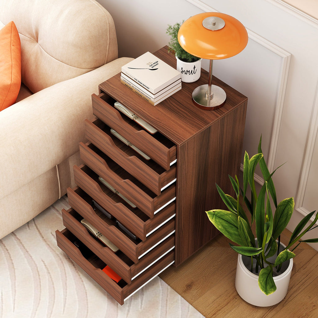 7-Drawer Chest Wooden Storage Dresser with Lockable Wheels