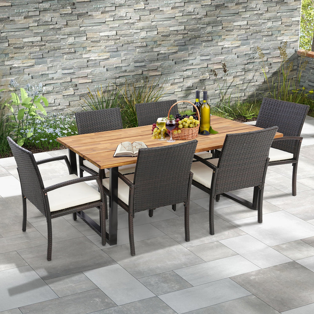 7 Pieces Patio Rattan Dining Set with Umbrella Hole-L