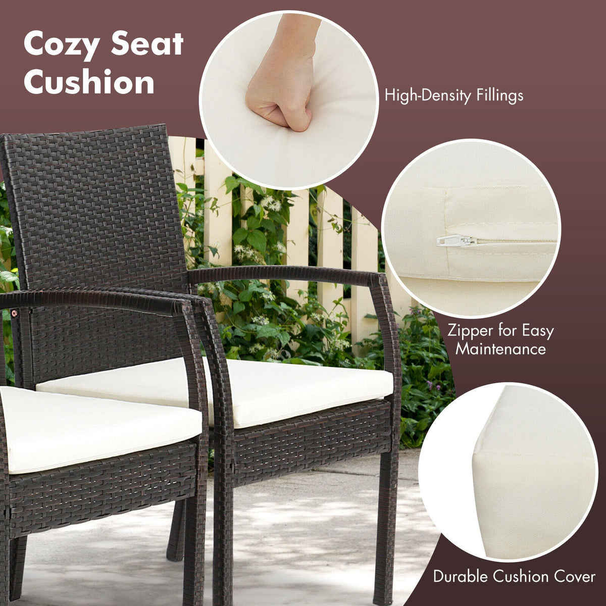 7 Pieces Patio Wicker Cushioned Dining Set with Umbrella Hole