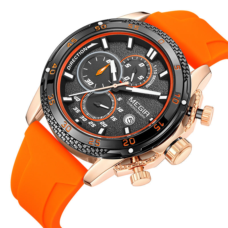 Multifunctional Three-eye Chronograph With Silicone Strap