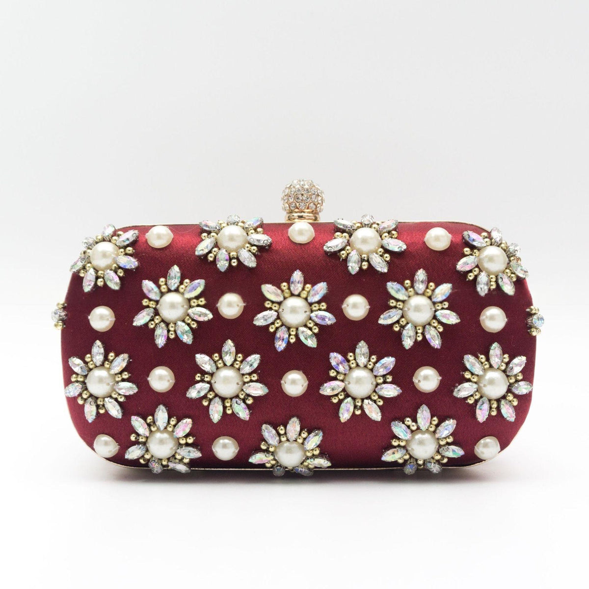 Pearl-Color Diamond Flower Evening Bag For Formal Wear
