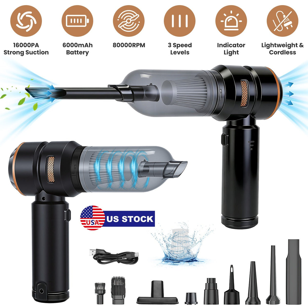 Cordless Handheld Vacuum Cleaner 16000PA with Brushless Motor