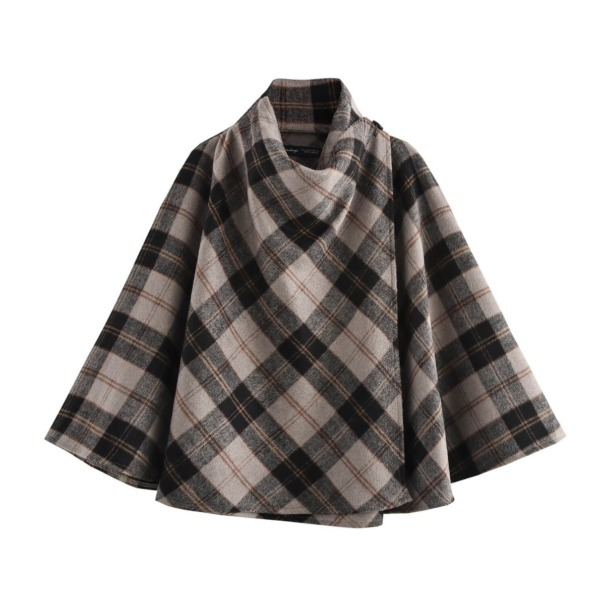 Womens Blended Fabric Plaid Cape Coat