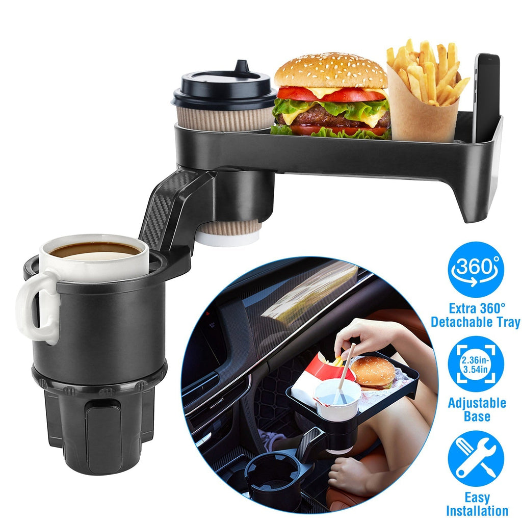 Car Cup Holder TrayÊ360¡ Rotating Car Bottle Holder Expander Adapter Multifunctional Water Cup Mount Stand with Detachable Tray