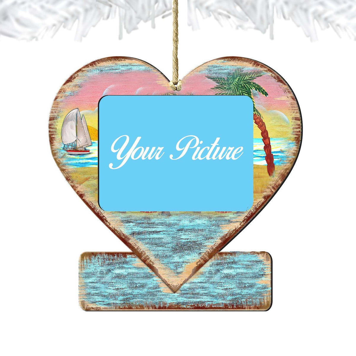 Coastal Heart Picture Frame Ornaments - Ornament for Photo - Coastal Holiday Decor - 8198731PF