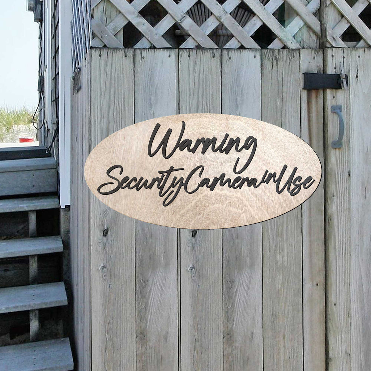 Warning sign, Security Camera in Use sign, Business sign, Made in the USA sign, Made from wood - 320340