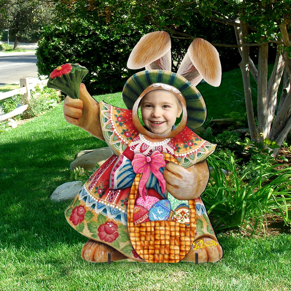 Mrs. Bunny Easter Face Easter Outdoor Scene  by G. DeBrekht - Easter Spring Decor - 8154421-2F