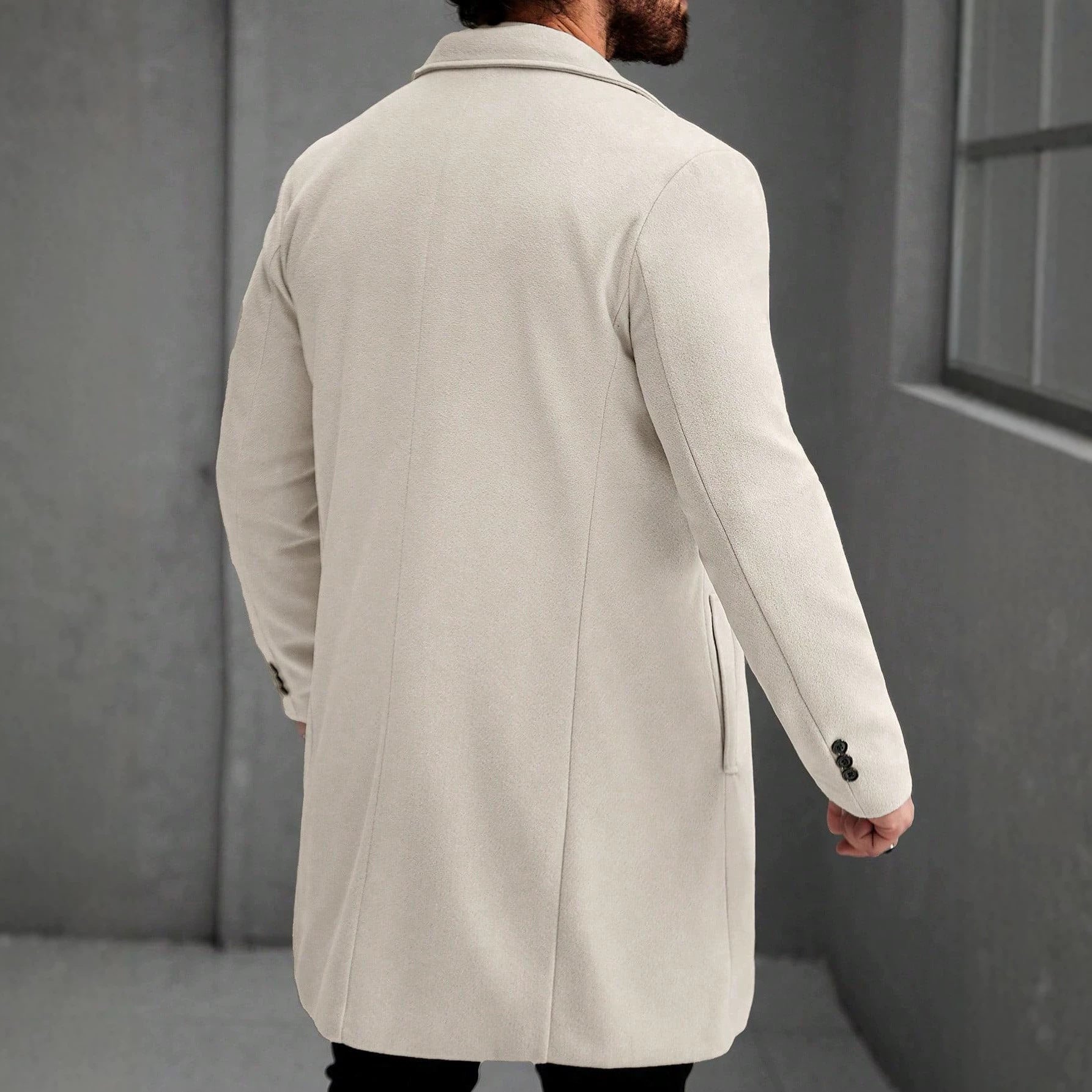 Solid-color Wool Mid-length Coat