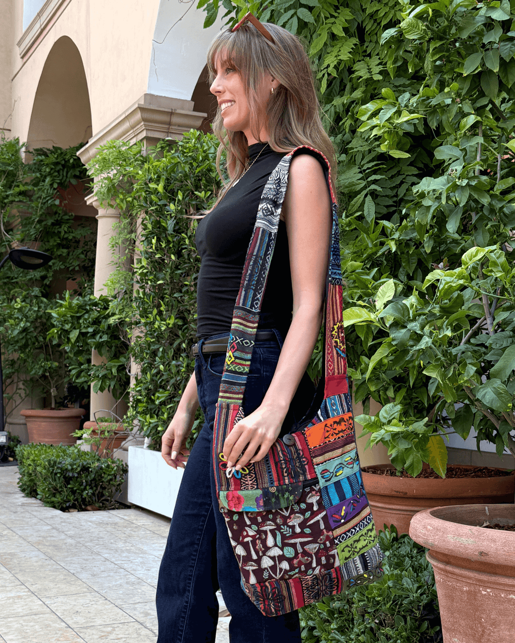 Kathmandu Collection Tribal Stripe Patchwork Hobo Bag