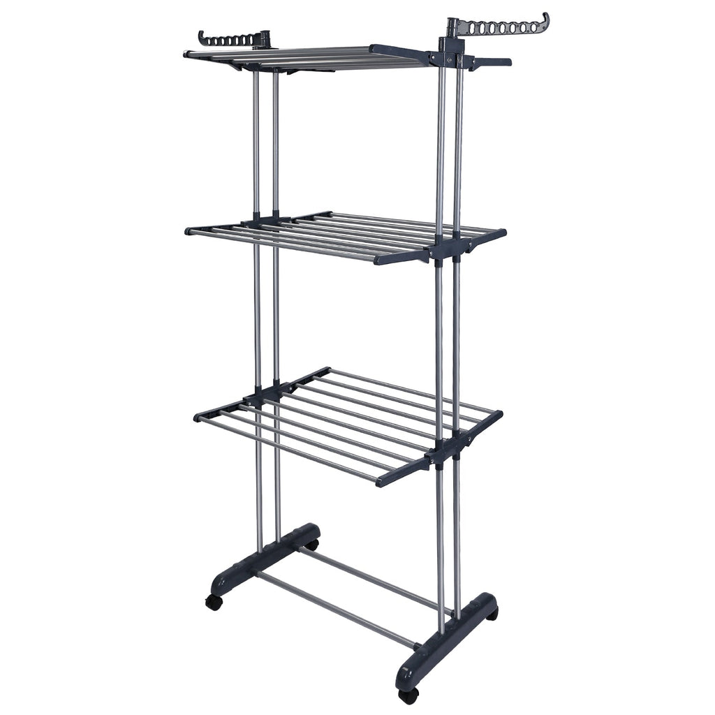 Clothes Drying Rack Rolling Collapsible Laundry Dryer Hanger Stand Rail Shelve_x000B__x000B_Wardrobe Clothing Drying Racks w/ Dual Side Wings