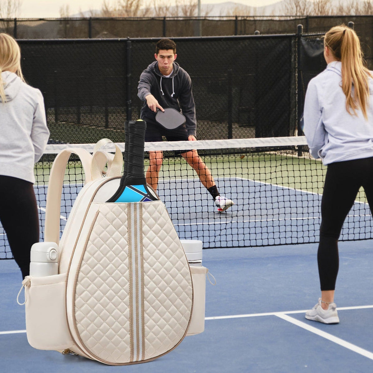Pickleball Sling Bag for Men Women Waterproof Badminton Tennis Backpack with Wet Pocket Hidden Fence Hook Machine Washable
