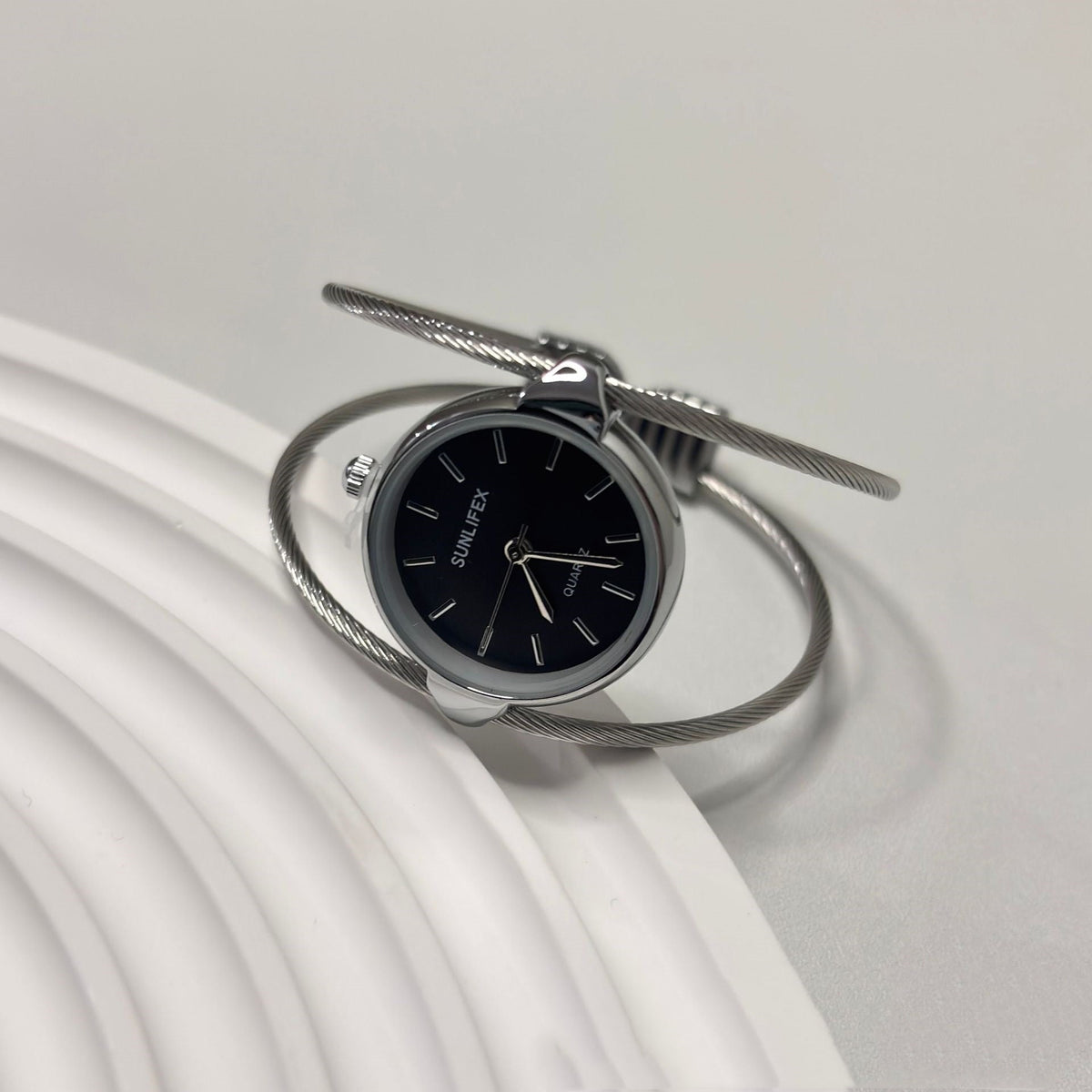 Womens Minimalist Open Bangle Watch