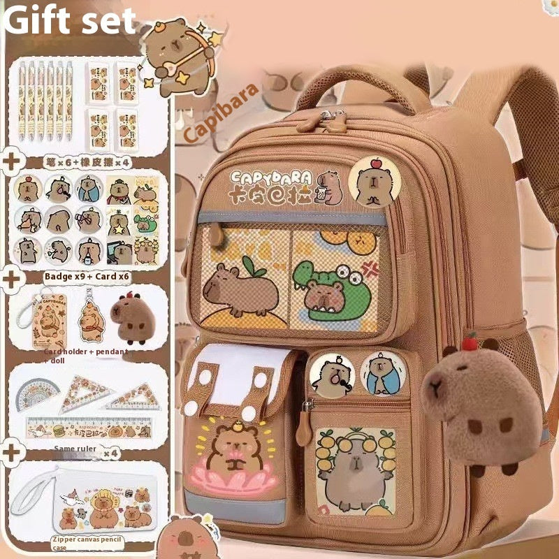 Cartoon Water Dolphin Kapibala Elementary School Backpack
