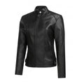 Womens Fashionable Short Washed-leather Zip-up Jacket