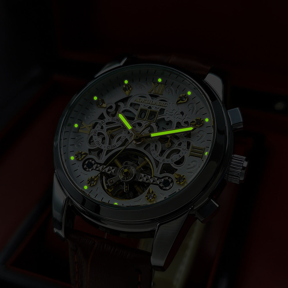 New Mens Large-rotor Skeleton Automatic Mechanical Watch