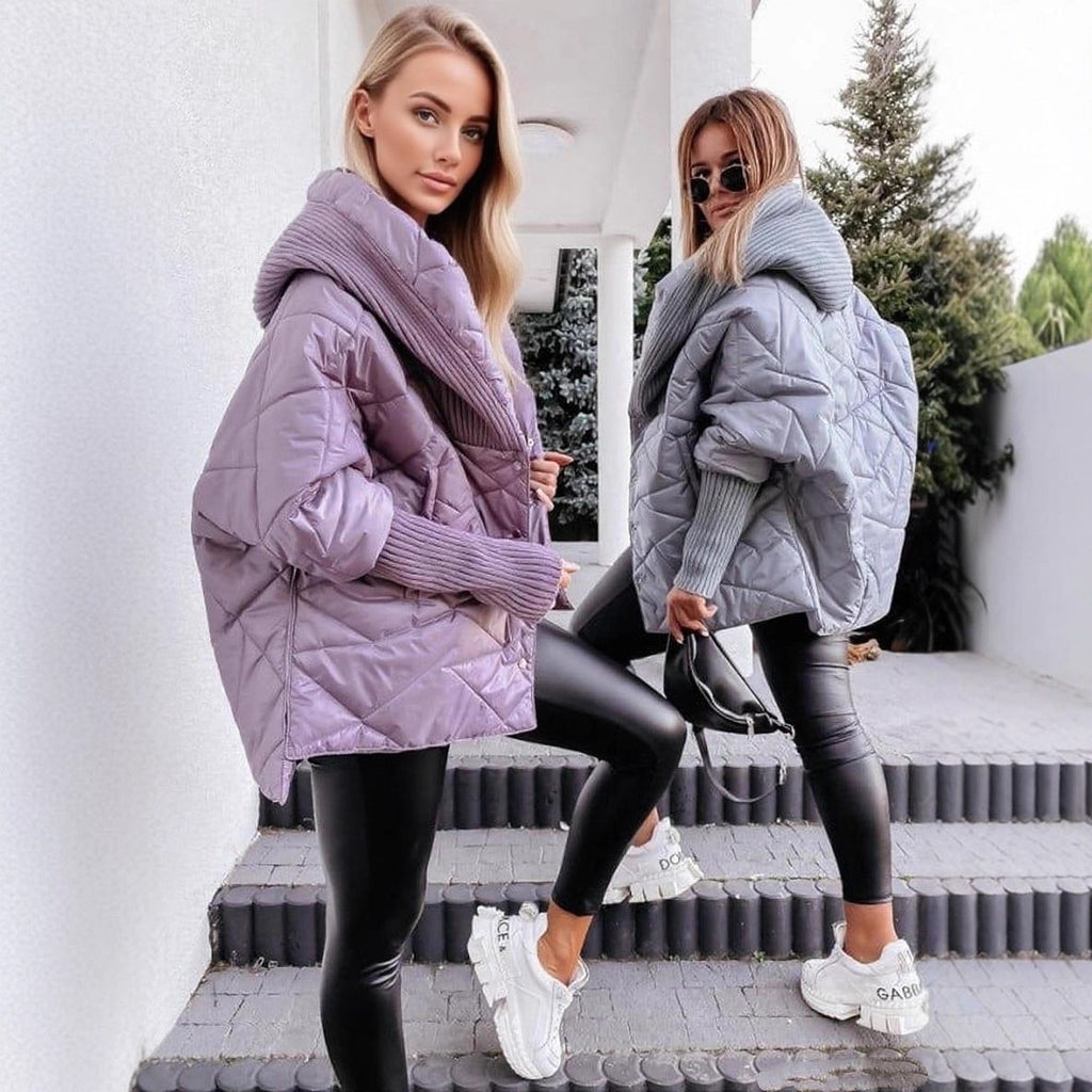 Women's Diamond Lattice Hooded Casual Long Sleeve Coat