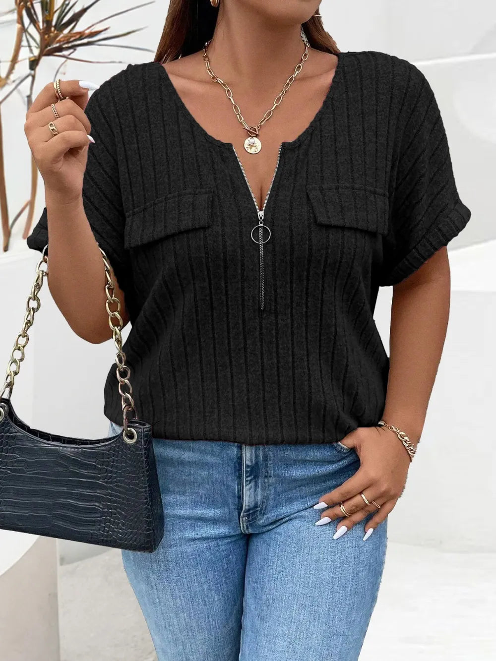 Half Zip Short Sleeve T-Shirt