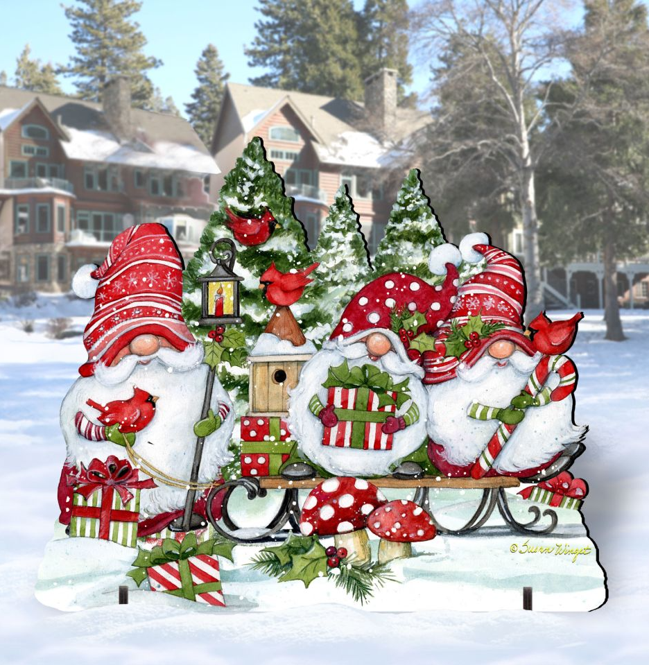 Christmas Gnomes Outdoor Decor by Susan Winget - Christmas Santa and Snowman Decor - 8471109F-SW