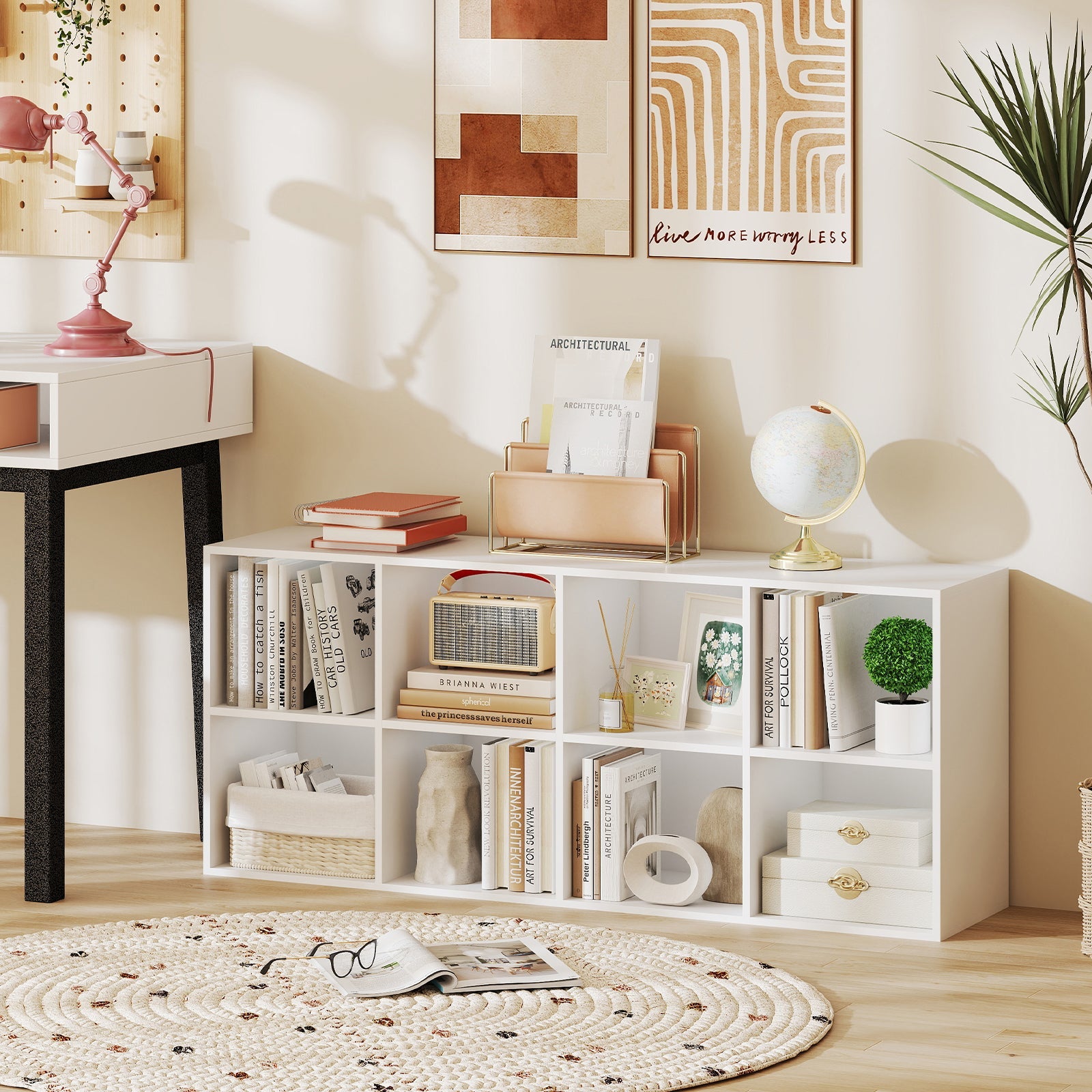 8-Cube Bookcase Bookshelf with 2 Anti-Tipping Kits Storage Organizer