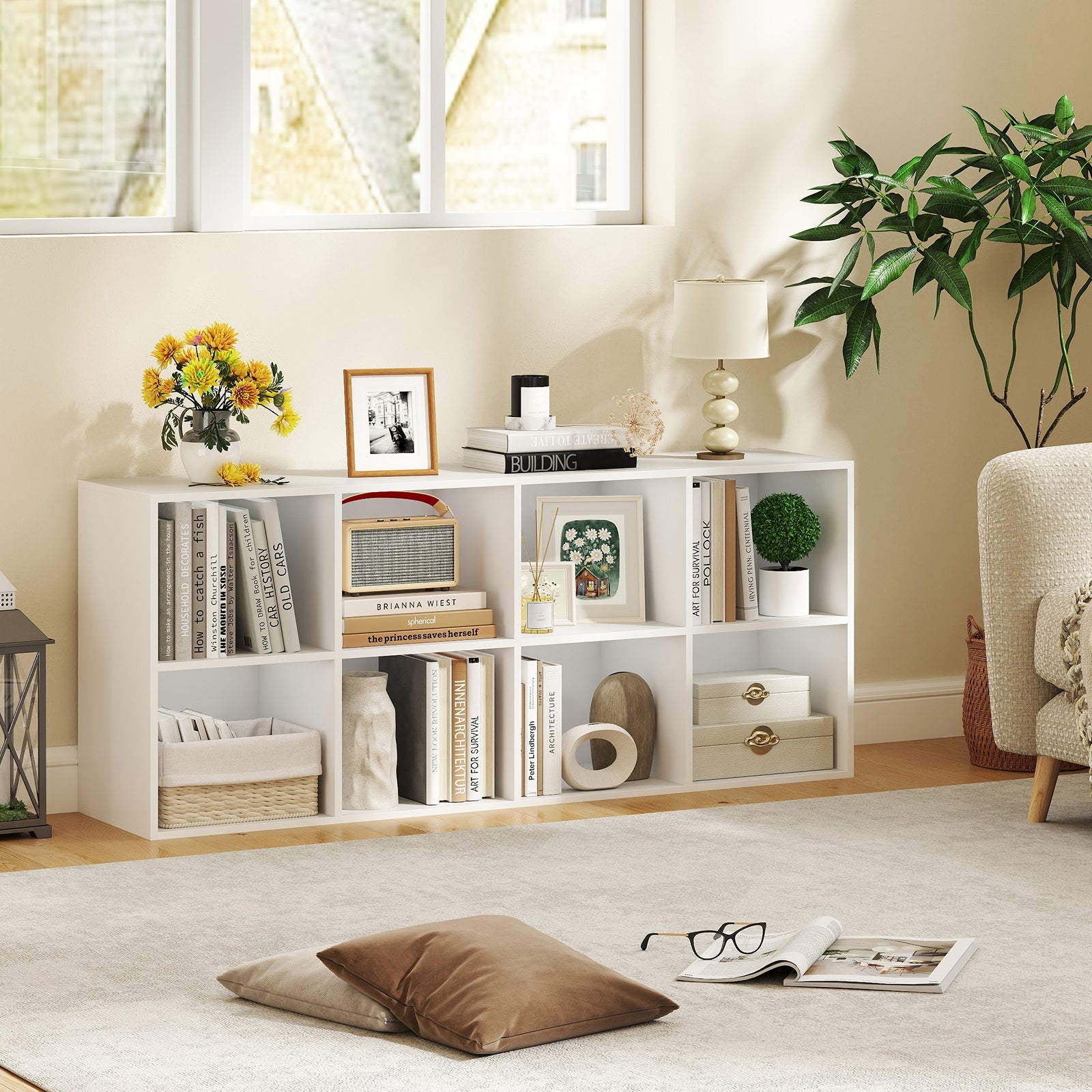 8-Cube Bookcase Bookshelf with 2 Anti-Tipping Kits Storage Organizer