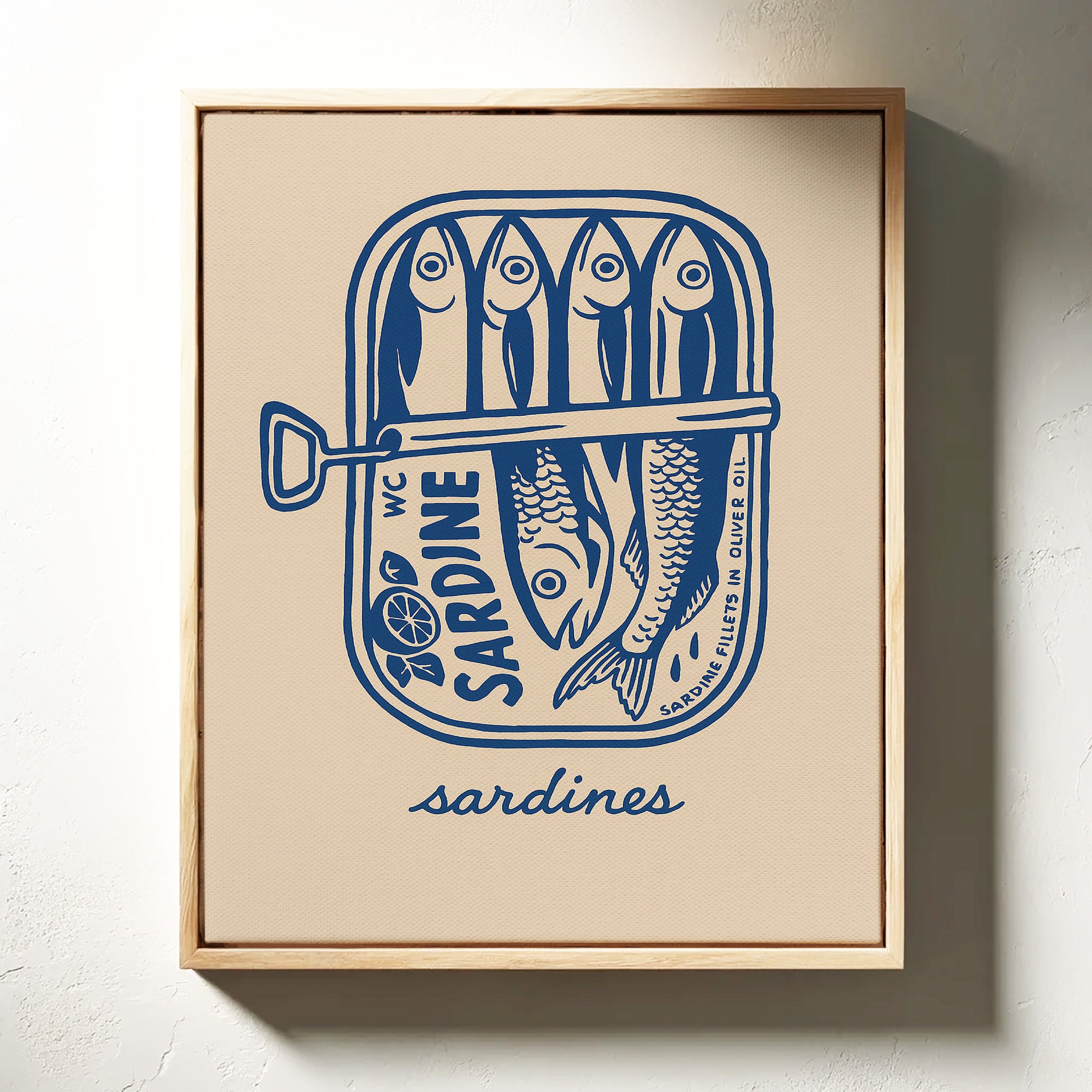 Retro Sardine Tin Wall Art – Blue & Beige Kitchen Decor