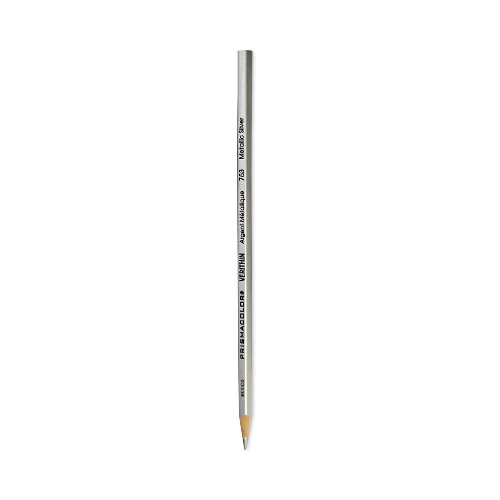 Prismacolor Verithin Smear-Proof Colored Pencils, 2 mm, Metallic Silver Lead, Metallic Silver Barrel, Dozen