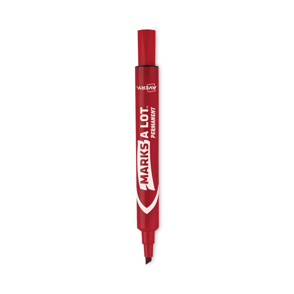 Avery MARKS A LOT Large Desk-Style Permanent Marker, Broad Chisel Tip, Red, Dozen (8887)