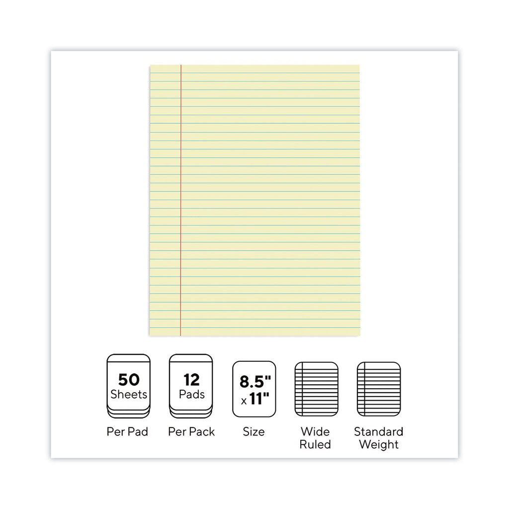 Universal Glue Top Pads, Wide/Legal Rule, 50 Canary-Yellow 8.5 x 11 Sheets, Dozen