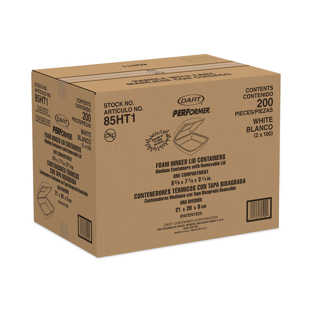 Dart Insulated Foam Hinged Lid Containers, 1-Compartment, 7.9 x 8.4 x 3.3, White, 200/Pack, 2 Packs/Carton