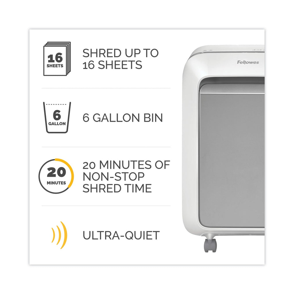 Fellowes Powershred LX210 Micro-Cut Shredder, 16 Manual Sheet Capacity, White