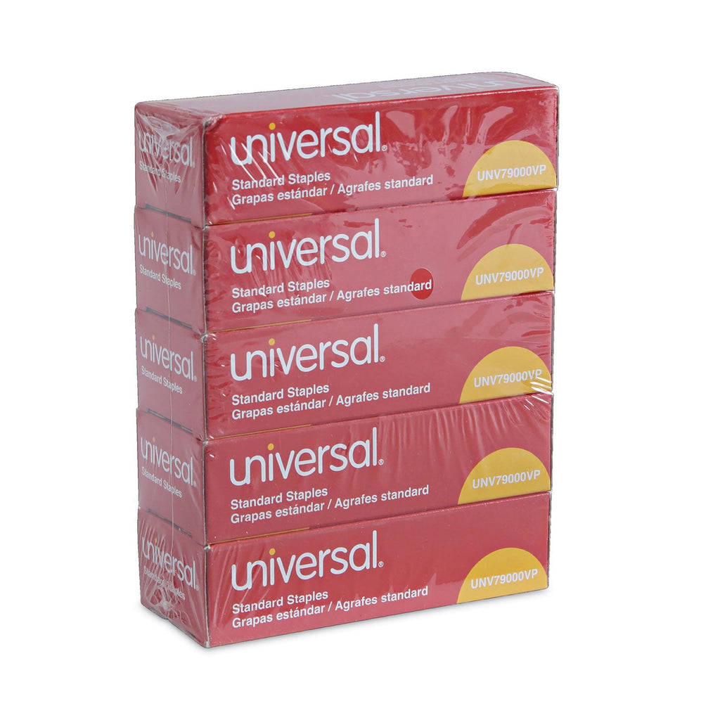 Universal Standard Chisel Point Staples, 0.25" Leg, 0.5" Crown, Steel, 5,000/Box, 5 Boxes/Pack, 25,000/Pack
