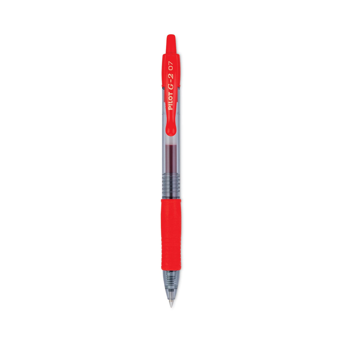 Pilot G2 Premium Gel Pen, Retractable, Fine 0.7 mm, Red Ink, Smoke Barrel, Dozen