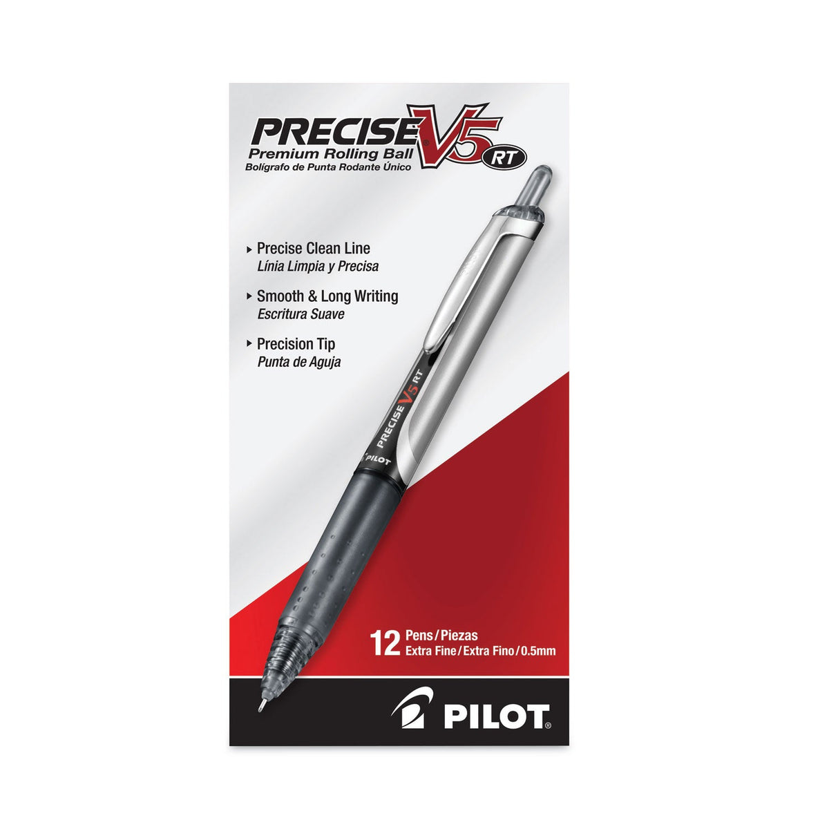 Pilot Precise V5RT Roller Ball Pen, Retractable, Extra-Fine 0.5 mm, Black Ink, Black Barrel