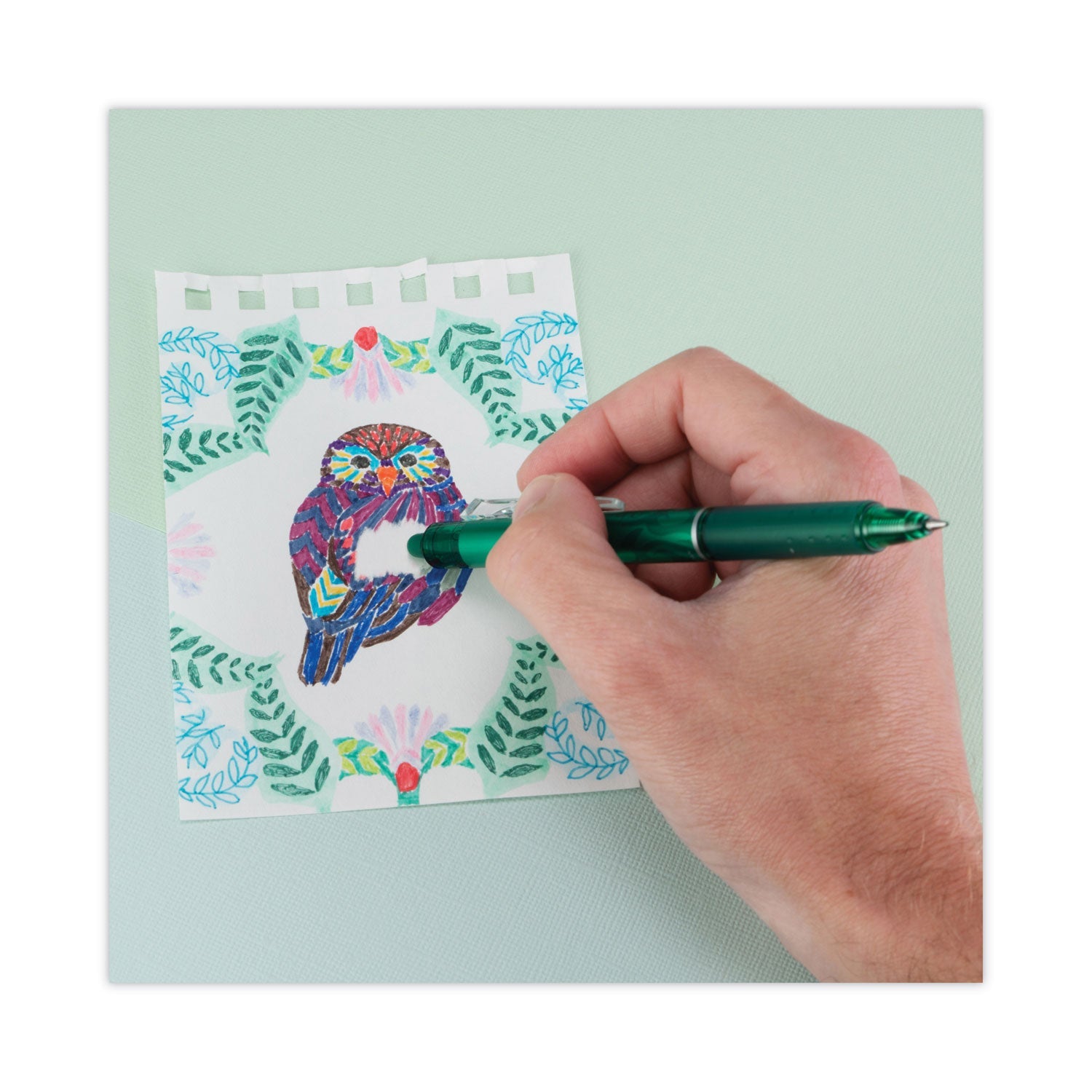Pilot FriXion Clicker Erasable Gel Pen, Retractable, Fine 0.7 mm, Green Ink, Green Barrel, Dozen