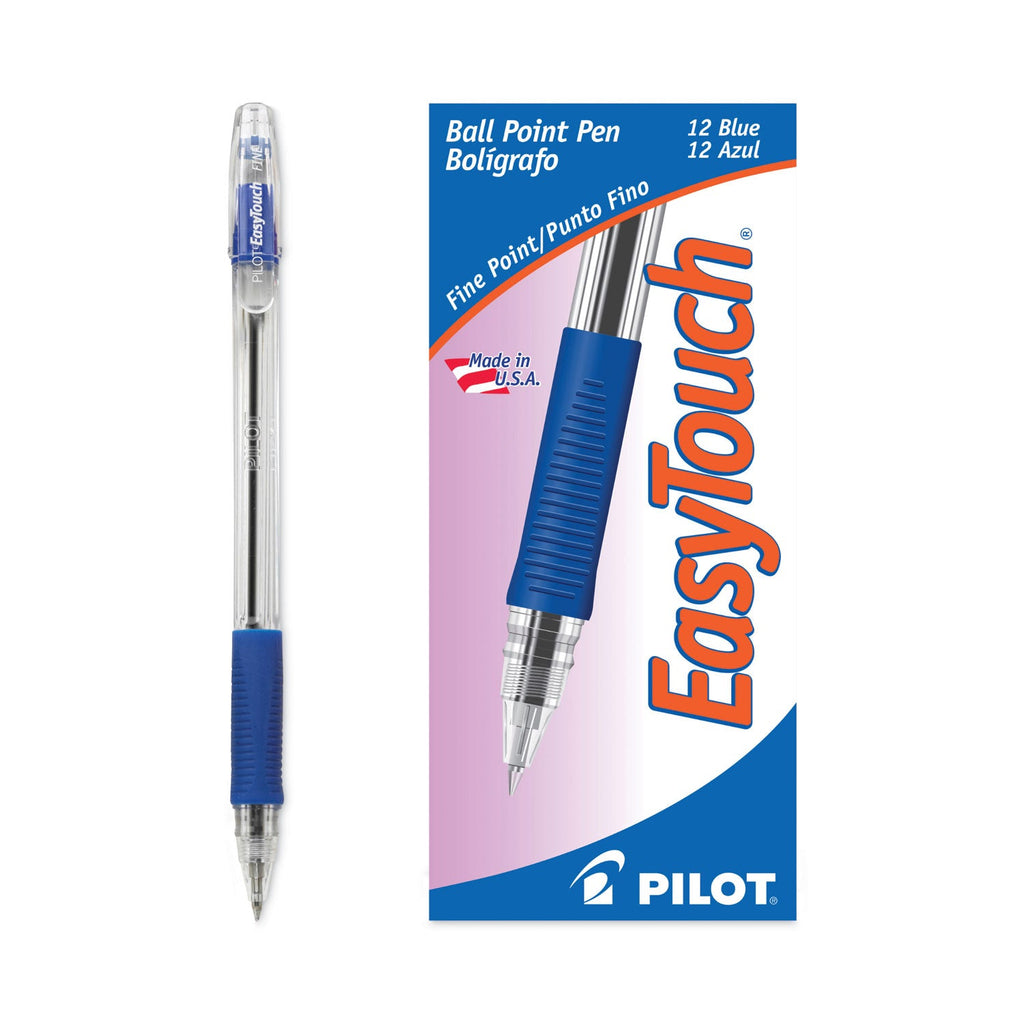 Pilot EasyTouch Ballpoint Pen, Stick, Fine 0.7 mm, Blue Ink, Clear Barrel, Dozen