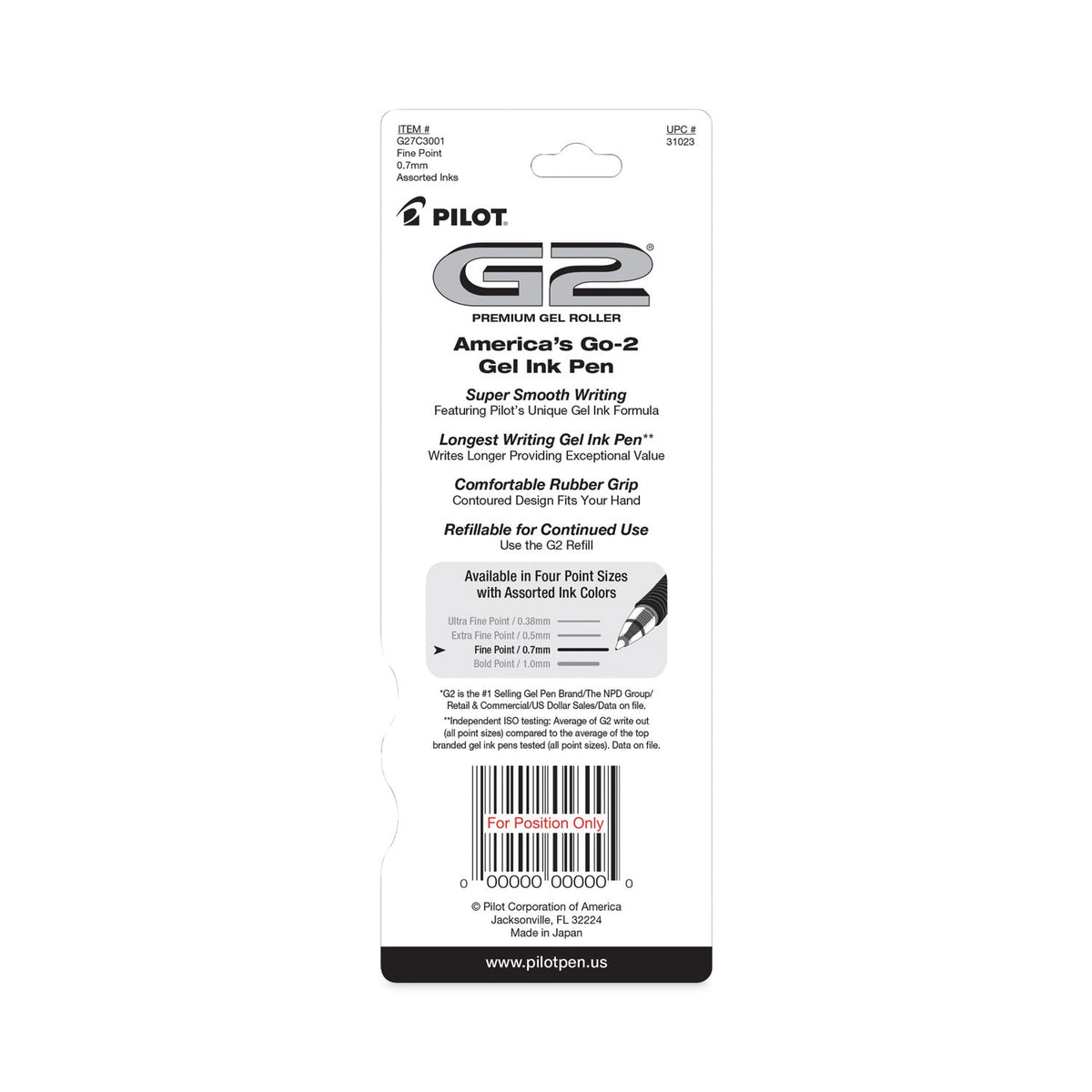 Pilot G2 Premium Gel Pen, Retractable, Fine 0.7 mm, Assorted Ink Colors, Smoke Barrel, 3/Pack