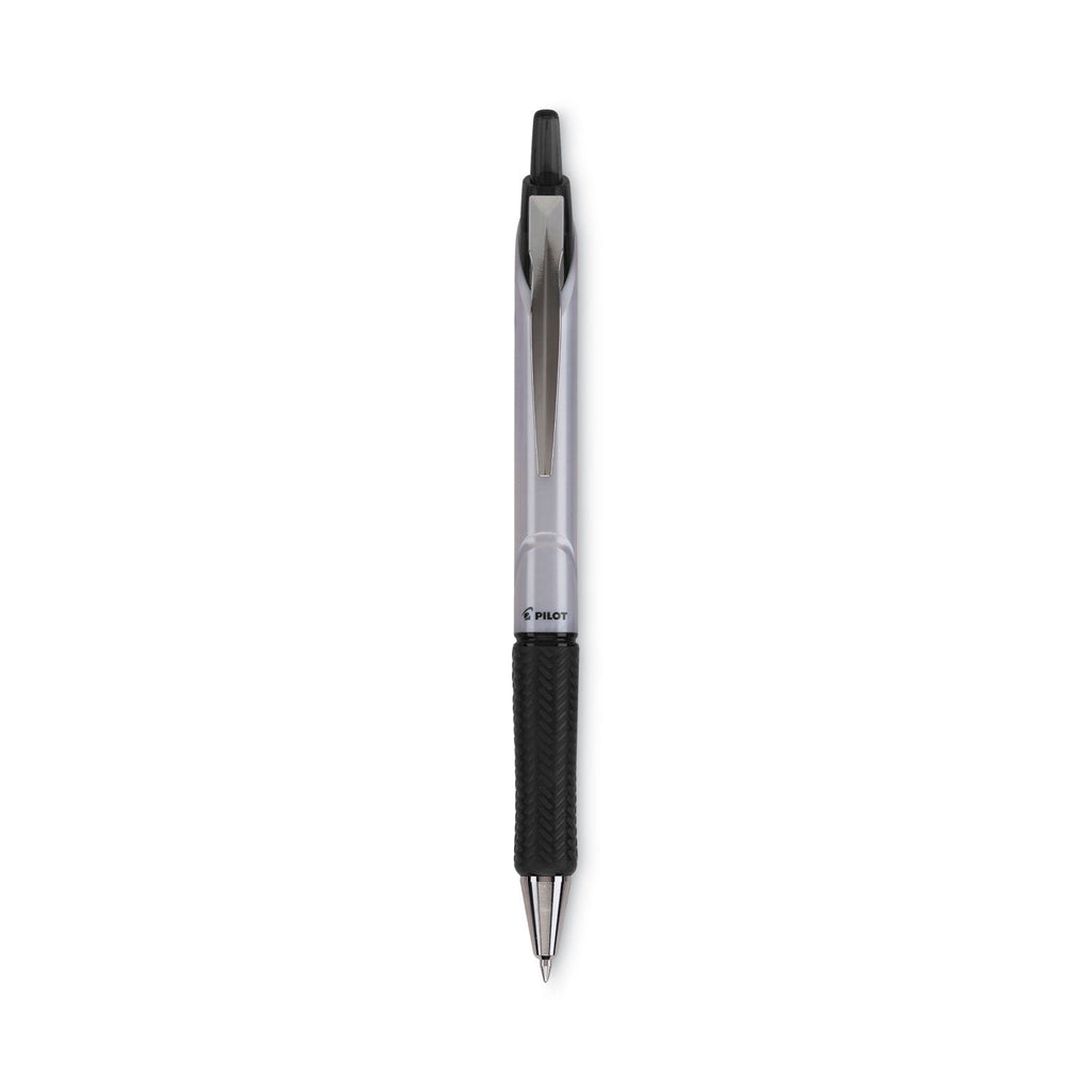 Pilot Acroball Pro Advanced Ink Ballpoint Pen, Retractable, Medium 1 mm, Black Ink, Silver Barrel, Dozen