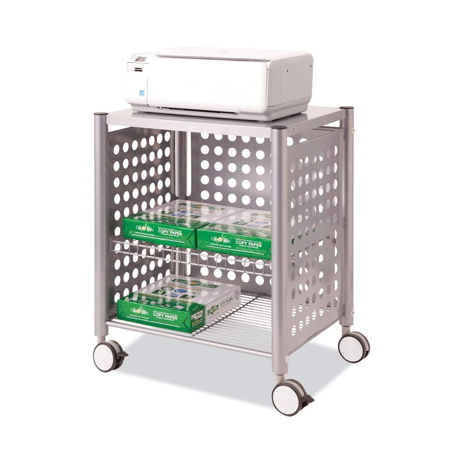 Vertiflex Deskside Machine Stand, Metal, 3 Shelves, 21.5" x 17.88" x 27", Matte Gray