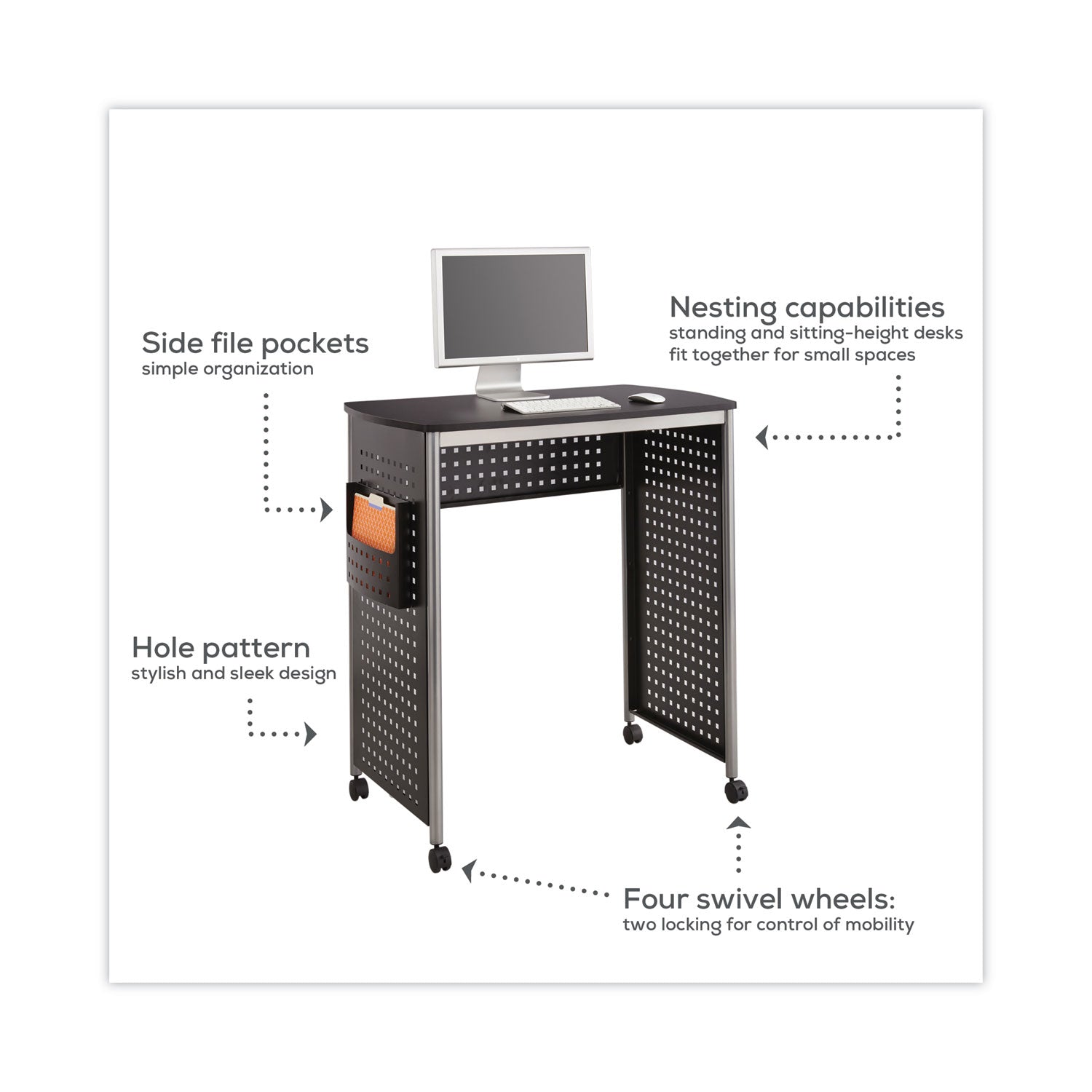 Safco Scoot Stand-Up Desk, 39.5" x 23.25" x 41.75" to 42", Black