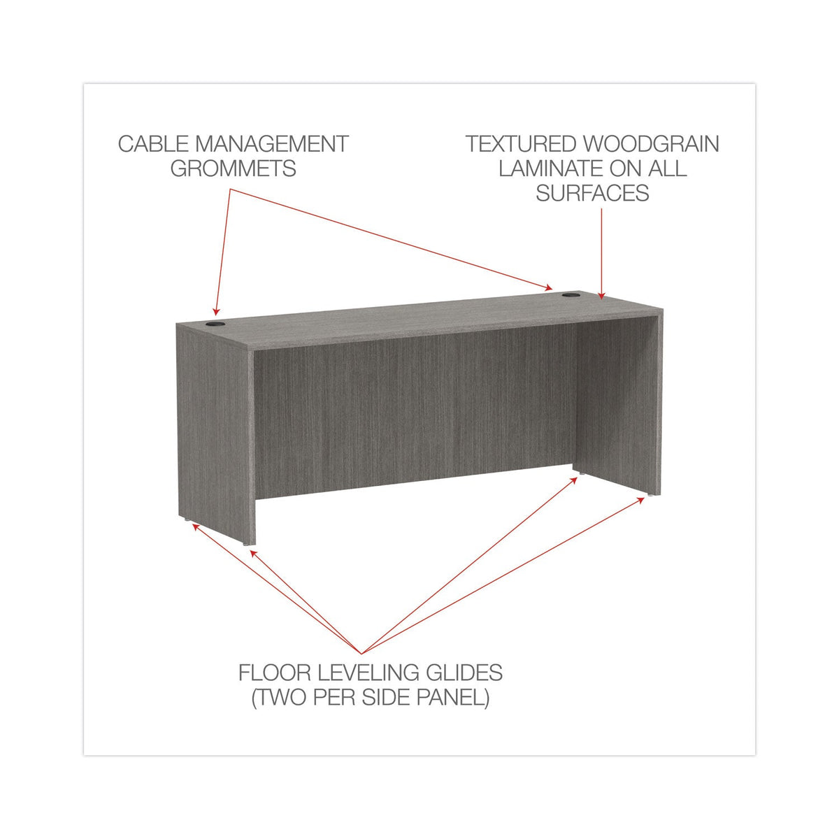 Alera Valencia Series Credenza Shell, 70.88w x 23.63d x 29.5h, Gray