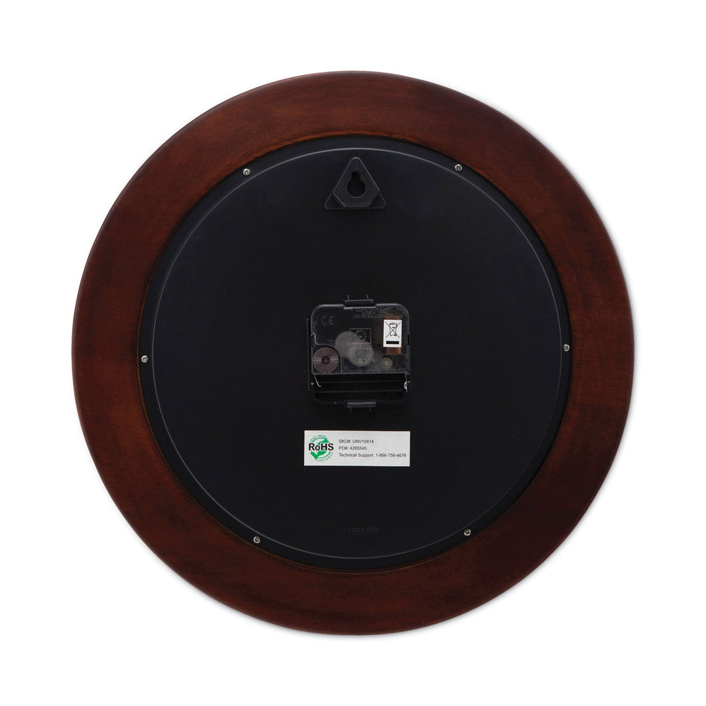 Universal Round Wood Wall Clock, 12.75" Overall Diameter, Cherry Case, 1 AA (sold separately)