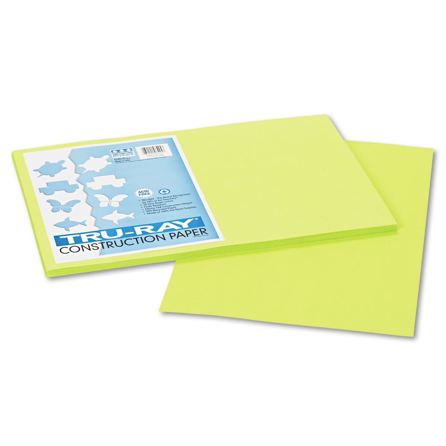 Pacon Tru-Ray Construction Paper, 76 lb Text Weight, 12 x 18, Brilliant Lime, 50/Pack
