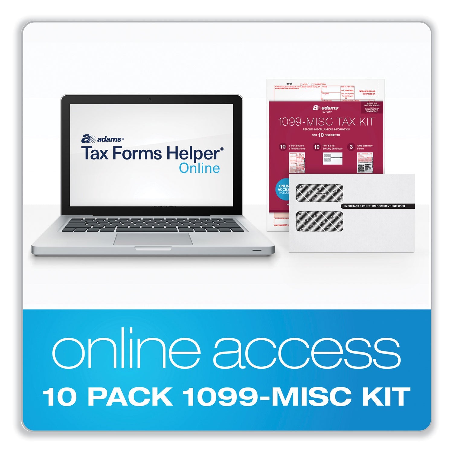 Adams 1099-MISC Five-Part Laser Forms and Envelopes, Five-Part Carbonless, 8.5 x 5.5, 10/Pack