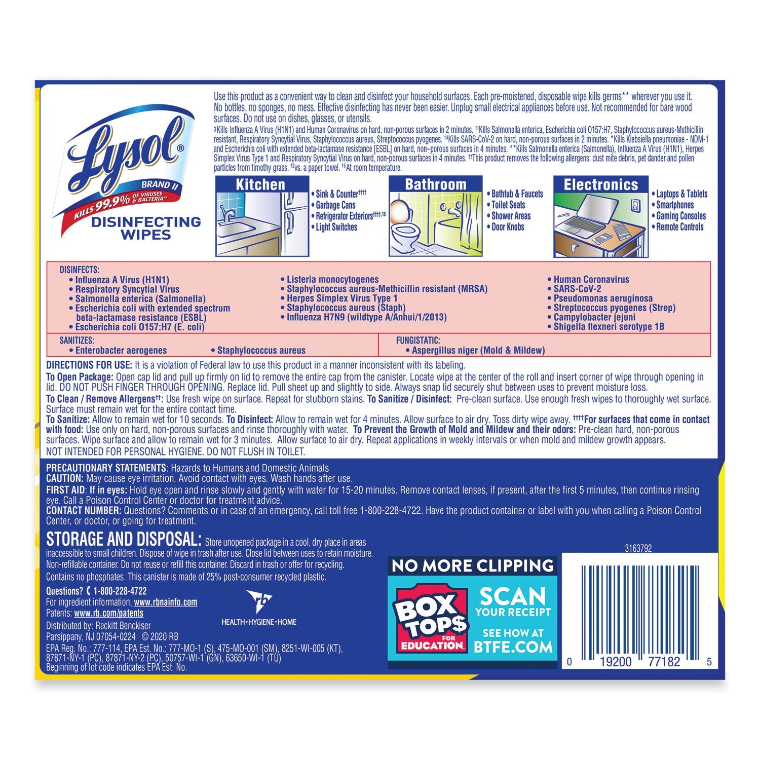 LYSOL Disinfecting Wipes, 7 x 7.25, Lemon and Lime Blossom, 80 Wipes/Canister