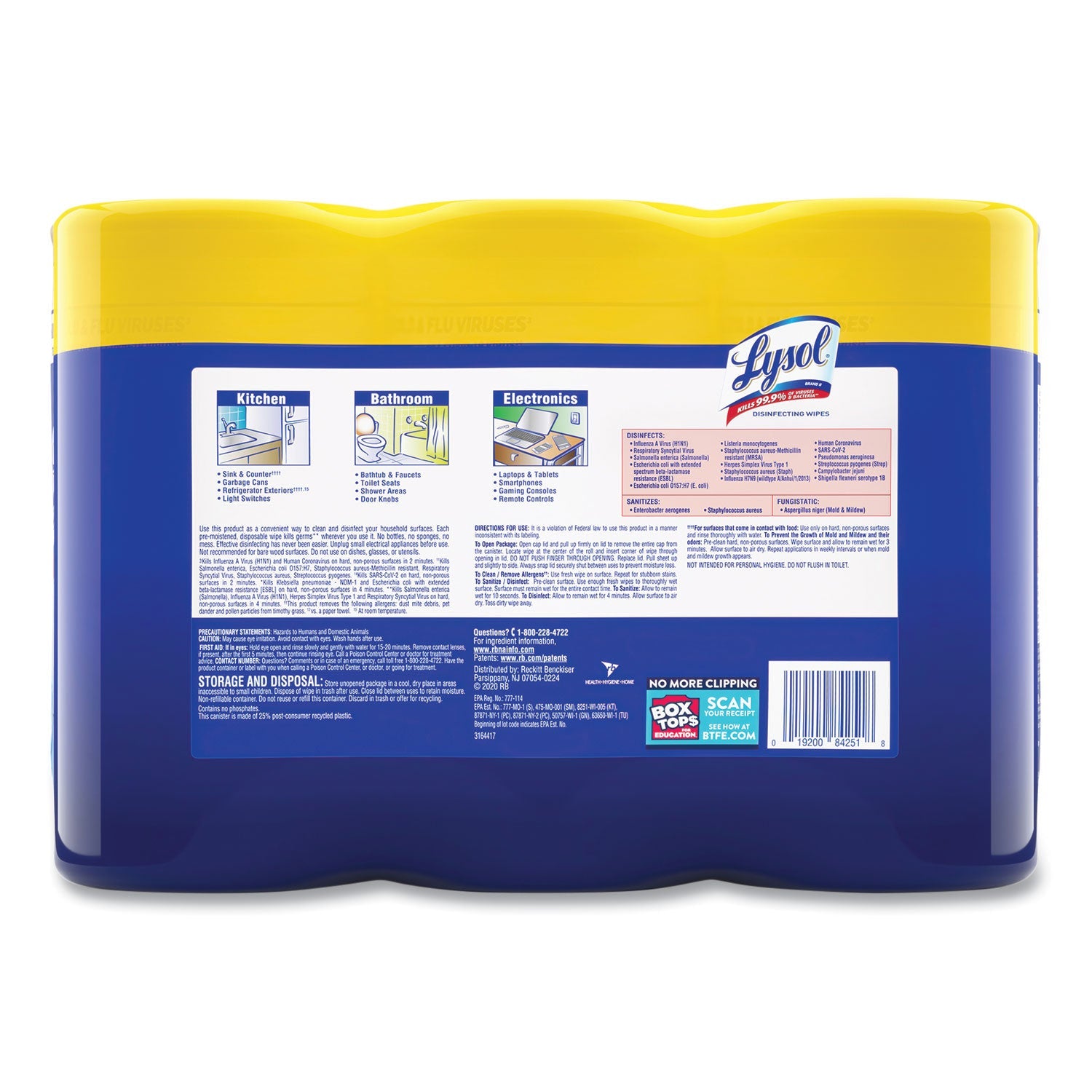 LYSOL Disinfecting Wipes, 7 x 7.25, Lemon and Lime Blossom, 80 Wipes/Canister, 3 Canisters/Pack