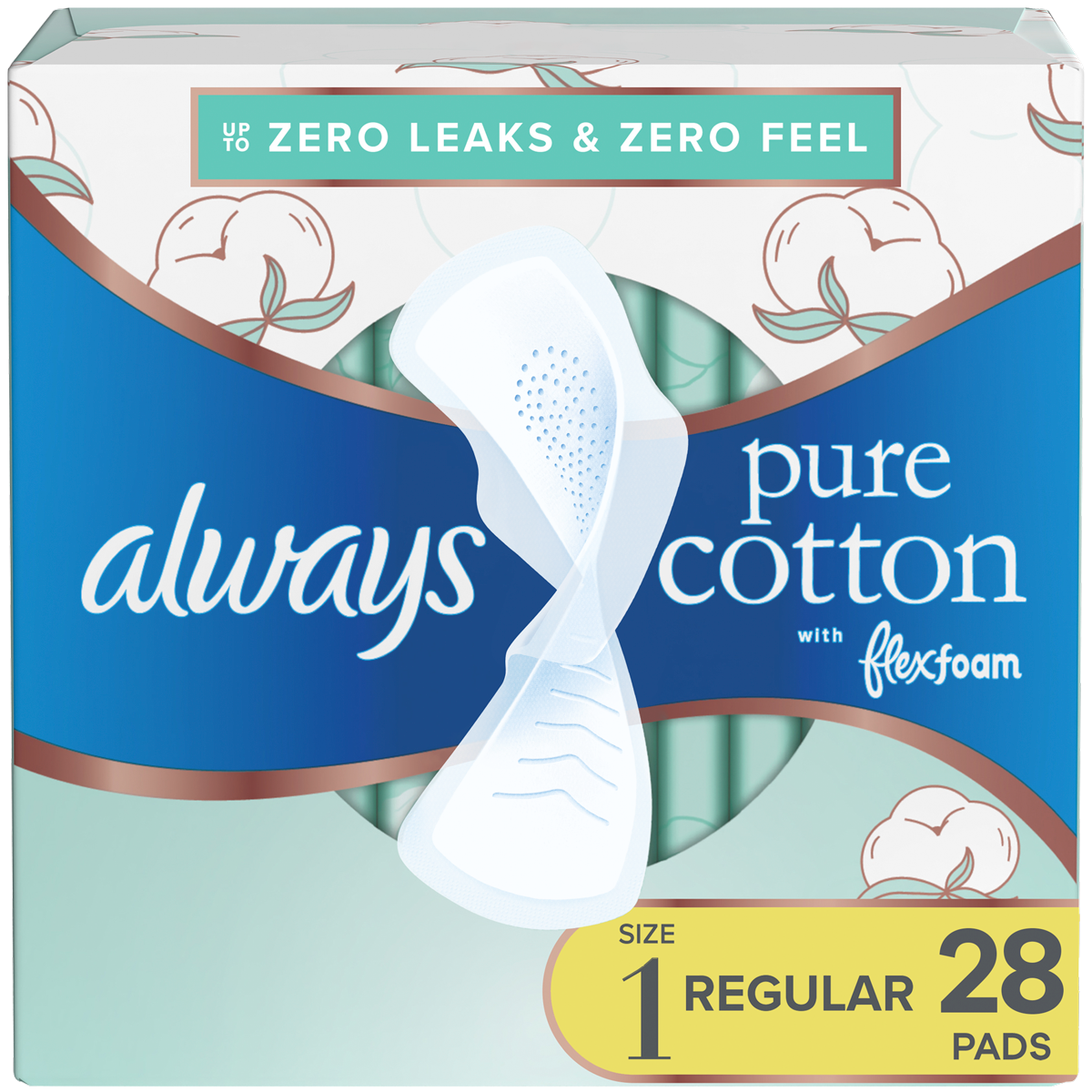 Always Pure Cotton FlexFoam Size 1 Regular Absorbency 3 Packs of 28