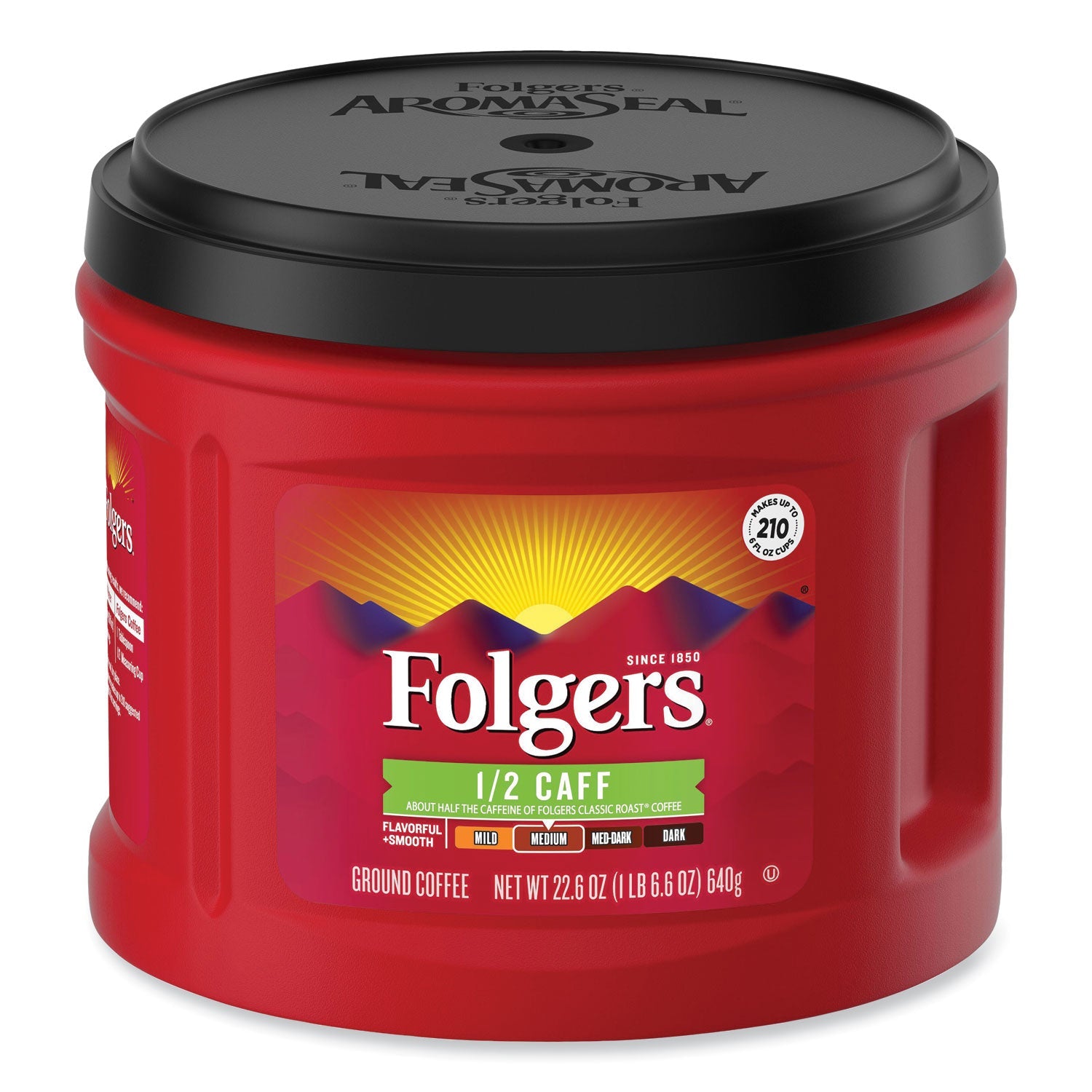 Folgers Coffee, Half Caff, 22.6 oz Canister, 6/Carton