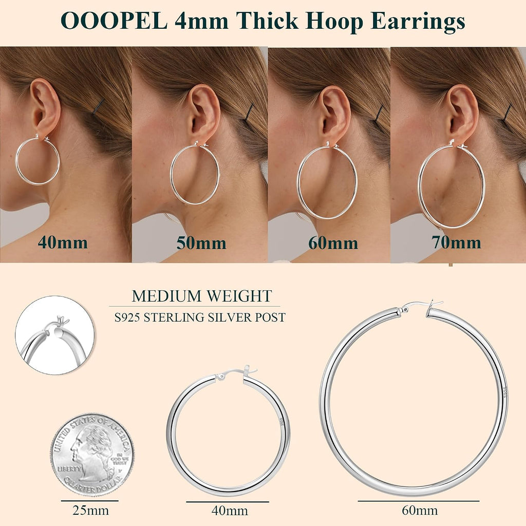 4mm Thick Gold Chunky Earrings Steling Silver Post Hoops Earrings For Women Hollow Tube Hoops Earrings Thick Gold Hoop Earrings Hypoallergenic Lightweight Gold Hoop Large Earrings 20/30/40/50/60MM