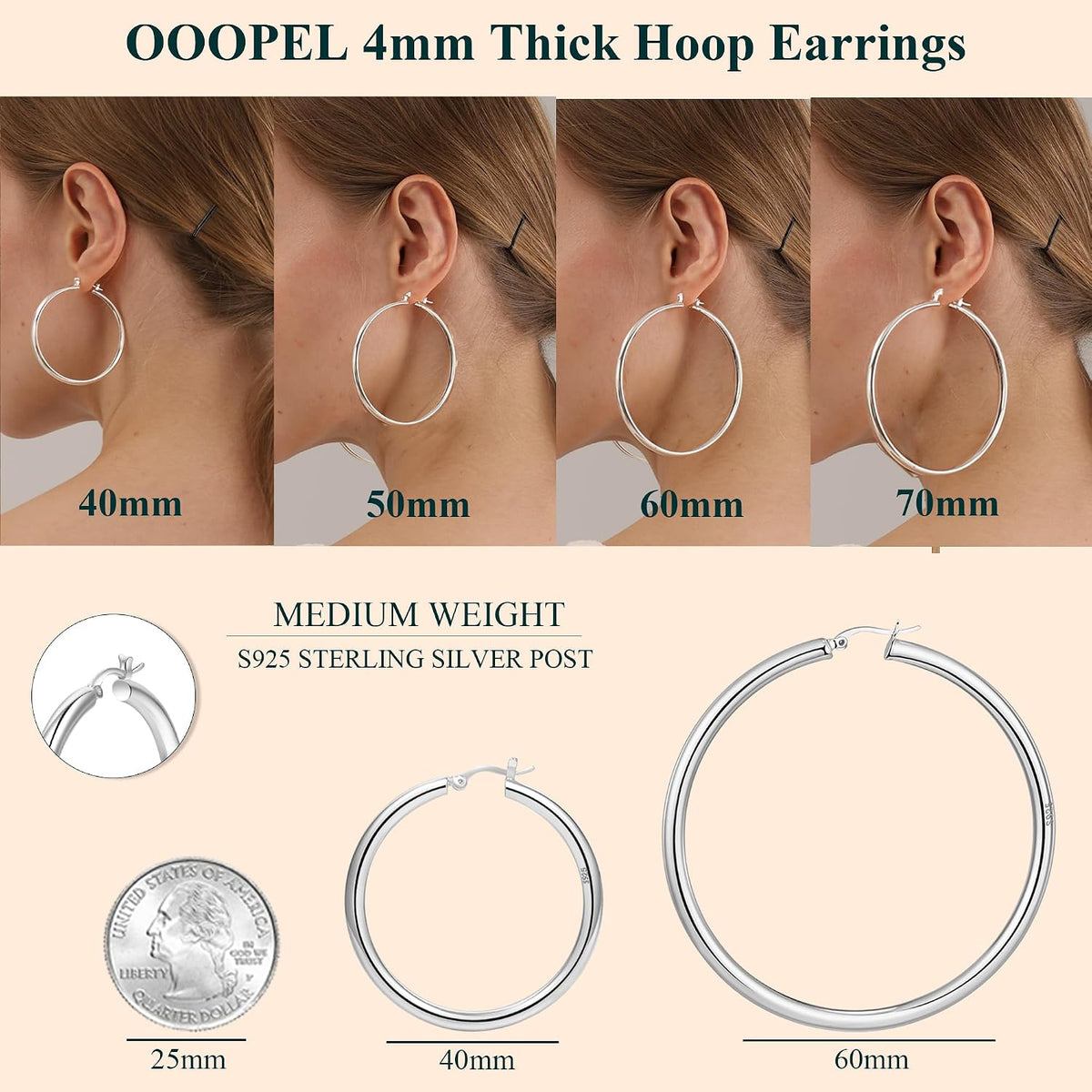 4mm Thick Gold Chunky Earrings Steling Silver Post Hoops Earrings For Women Hollow Tube Hoops Earrings Thick Gold Hoop Earrings Hypoallergenic Lightweight Gold Hoop Large Earrings 20/30/40/50/60MM