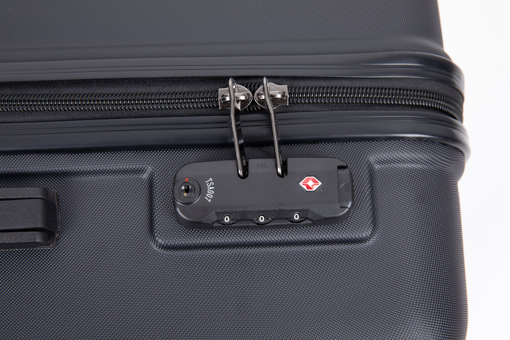 3 Piece Luggage Sets ABS Lightweight Suitcase with Two Hooks, Spinner Wheels, TSA Lock, (20/24/28) Black